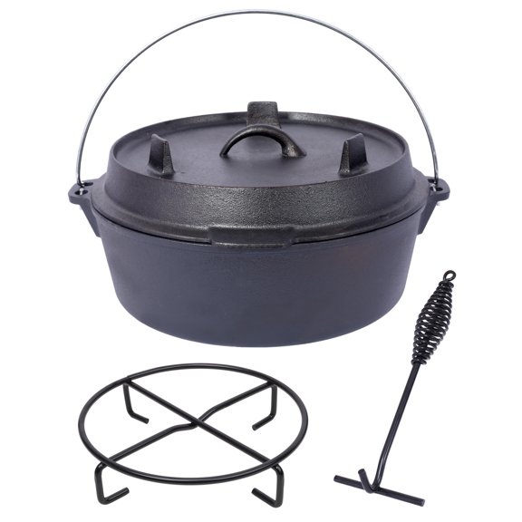 12 Quart Pre-Seasoned Cast Iron Dutch Oven With Skillet Lid,Cast Iron Skillet Cookware Pan Set with Dual Handles Indoor Outdoor for BBQ,Bread,Frying,Baking,Camping,Black
