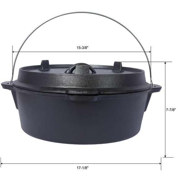 12 Quart Pre-Seasoned Cast Iron Dutch Oven with Lid and Lid Lifter Tool Outdoor Deep Camp Pot for Camping Fireplace Cooking BBQ Baking Campfire 12 QT