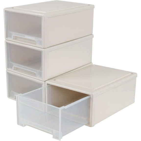 12 Quart Stacking Desktop Drawer Boxes, Plastic Storage Drawer Unit, 4 Pack