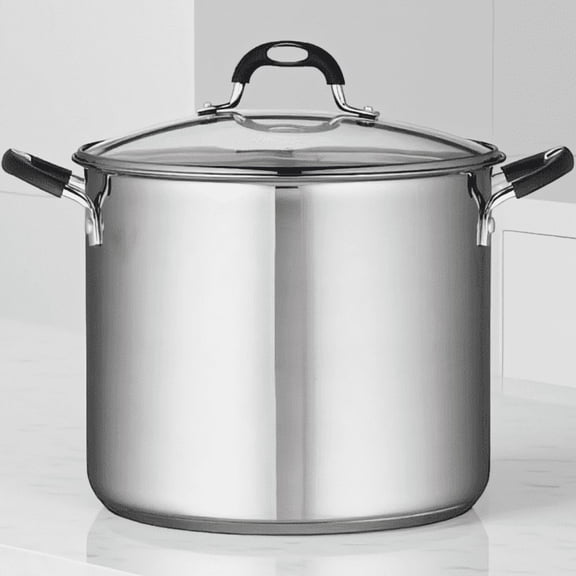 12-Quart Stainless Steel Stock Pot with Tempered Glass Lid, Tri-Ply Base, Induction Compatible, Dishwasher Safe