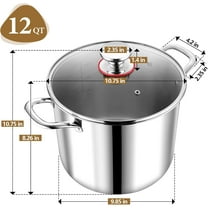 12 Quart Tri-Ply Stainless Steel Stockpot -  Cooking Pot with Visible Lid for Soup, Pasta & Vegetable, Induction Compatible, Dishwasher Safe