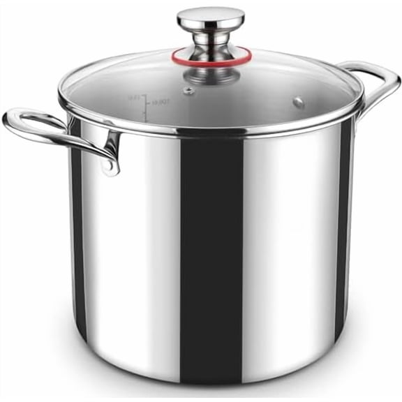 12 Quart Tri-Ply Stainless Steel Stockpot, Stock Pot with Visible Lid for Soup Pasta Vegetable, Induction Cooking Pot for All Stoves, Sturdy & Double Handle, Dishwasher Safe