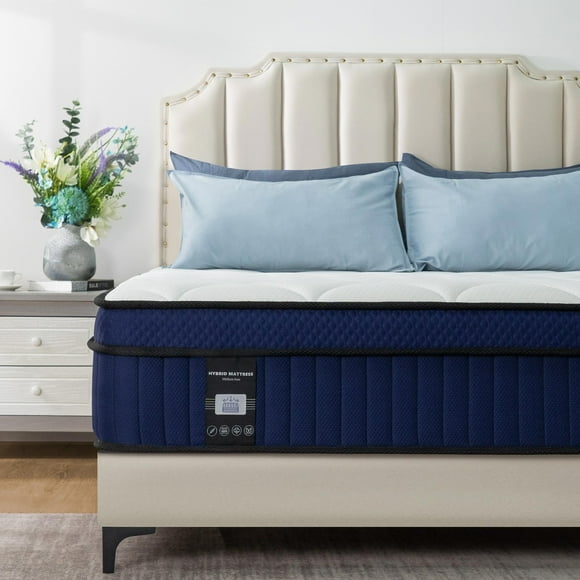12'' Queen Hybrid Mattress, QUEEN ROSE Hybrid Firm Mattress in a Box with Gel Memory Foam, Individually Wrapped Pocket Coils Innerspring, Pressure-Relieving and Supportive, Mattress Queen Size