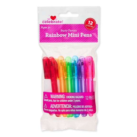 Rainbow Mini Pen Party Favors, Multicolor, 12 Count, Valentine's Day by Way To Celebrate