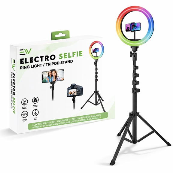 12 RGB LED Ring Light with Tripod Stand & Phone Holder, Selfie Light with Adjustable Brightness, 18 RGB Colors, 3 Lighting Modes, USB Powered, 1.6m Stand for TikTok, YouTube, Make