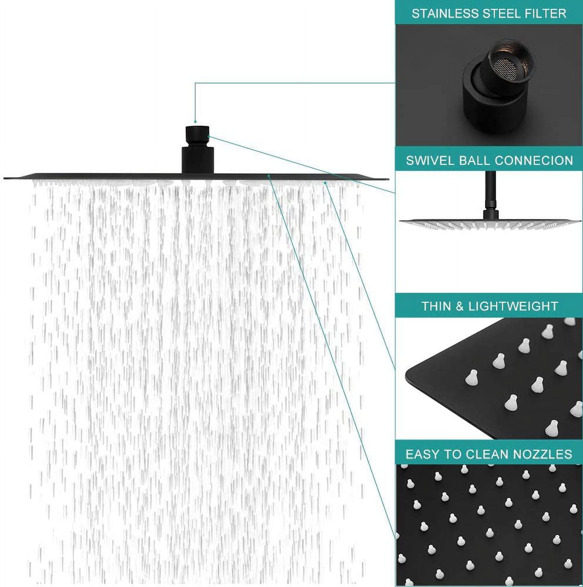 12"Rain Fixed Shower Head Stainless Steel 360° Rotataion with Brass Shower Arm Black