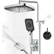 12" Rain Shower Head with Handheld Spray 4 Settings High Pressure Shower Head Rainfall Showerhead with Handheld Sprayer + 12" Shower Head Extension Arm,79" Shower Hose, 12" x 8" Rectangle Shower Heads