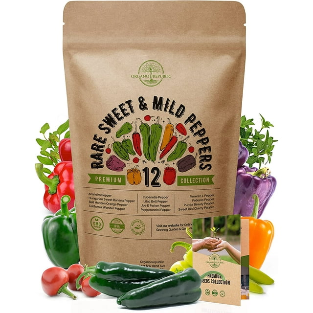 12 Rare Sweet & Mild Pepper Seeds Variety Pack for Planting Indoor