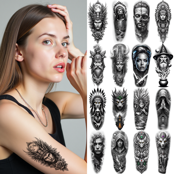 12 Realistic Temporary Tattoos, Waterproof Long Lasting Body Stickers Jesus Zeus Pharaoh Adult Men Women Tattoo Stickers Arm Forearm Thigh