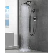 12'' Rectangle High Pressure Rain Shower Head -Shower Heads with 5 Modes Handheld Spray Combo- Wide RainFall shower with 70" Hose - Adjustable Dual Showerhead with Anti-Clog Nozzles- Matte Black