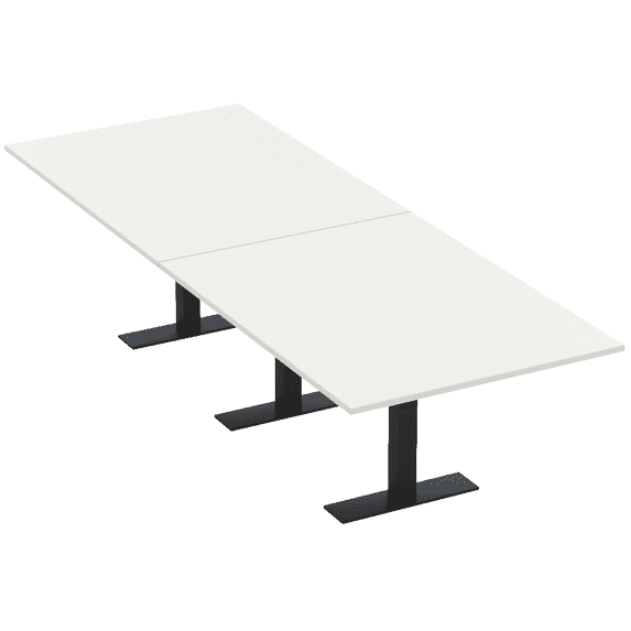 12' Rectangular Modular Conference Table Metal T-Bases Power And Data
