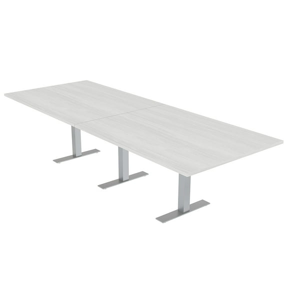 12' Rectangular Modular Conference Table Metal T-Bases Power And Data