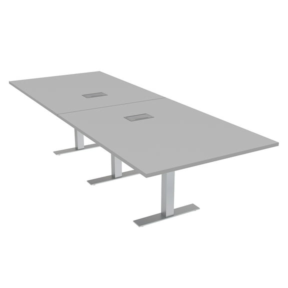 12' Rectangular Modular Conference Table Metal T-Bases Power And Data