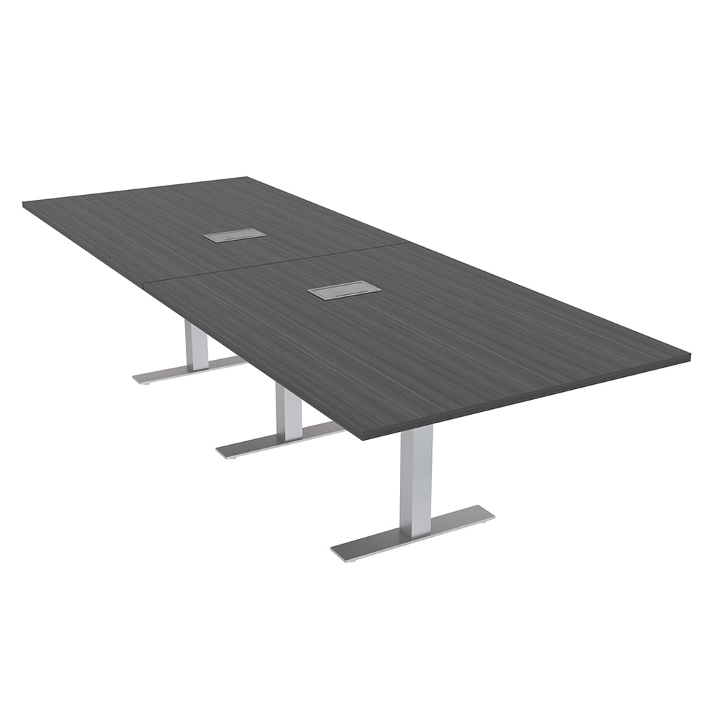 12' Rectangular Modular Conference Table Metal T-Bases Power And Data ...