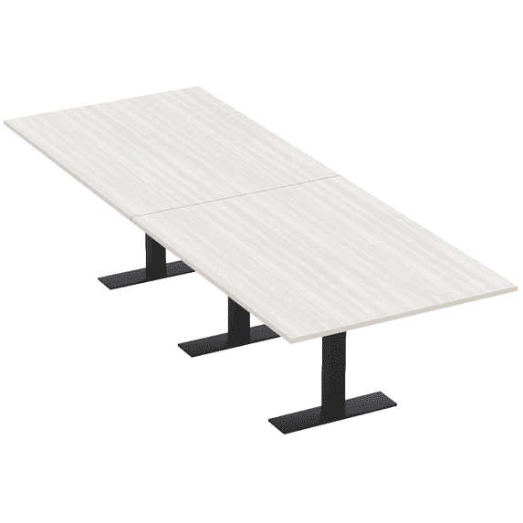 12' Rectangular Modular Conference Table Metal T-Bases Power And Data