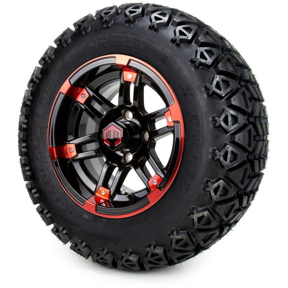12" Red & Black Vampire Golf Cart Wheels and All Terrain Tires Combo Set of 4