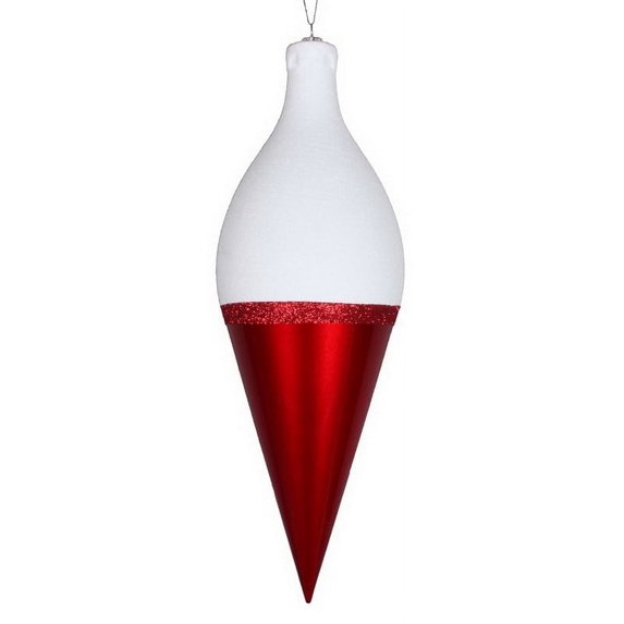 12" Red Candy/White Glitter Drop Finial