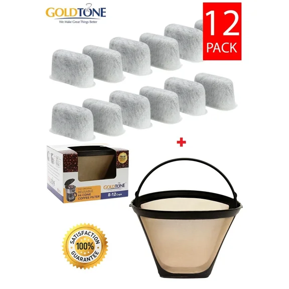 12 Replacement Charcoal Water Filters & #4 Cone Filter For All Cuisinart Coffee