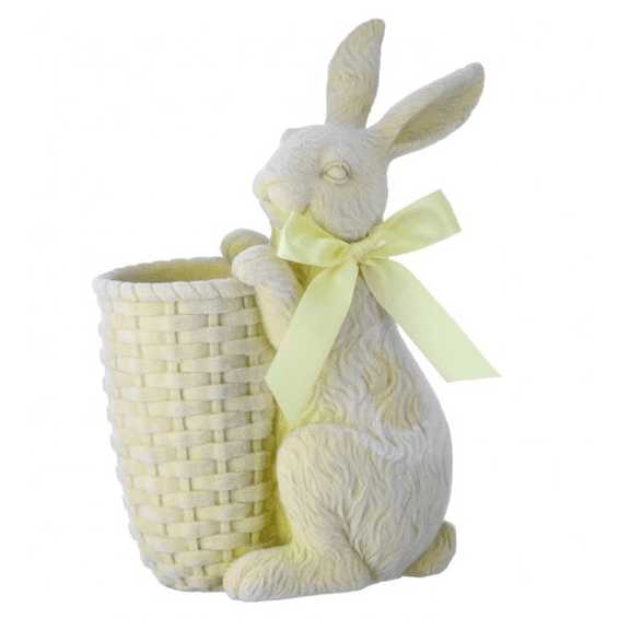 12" Resin Flocked Bunny Basket ,Periwinkle,Easter Basket,Easter Decorations For Home
