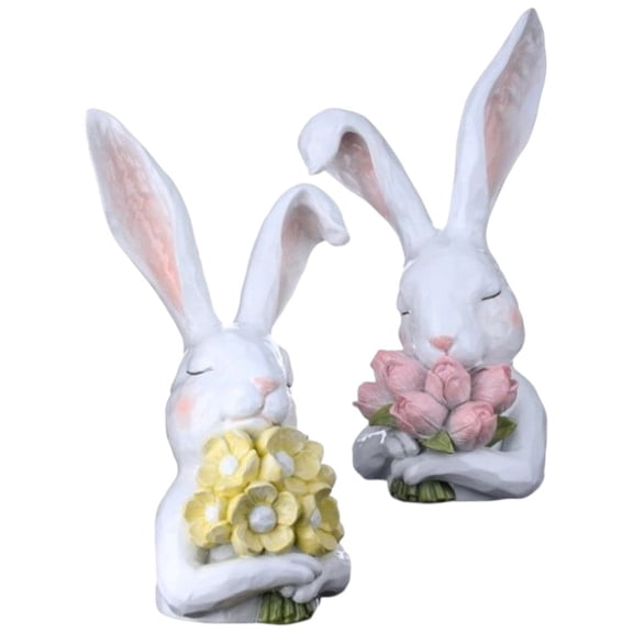 12" Resin Thoughtful Bunny with Flowers  Easter & Spring Dcor (Set of 2)