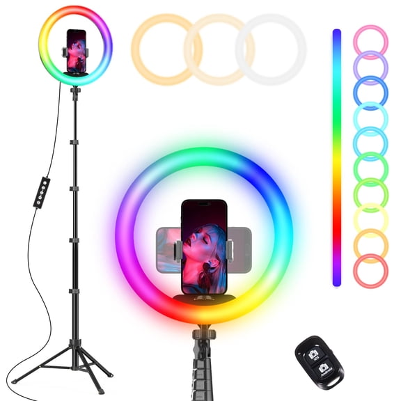 12" Rgb Selfie Ring Light With 62" Extendable Tripod Stand & Remote Led Phone Holder For Video Recording/makeup/content Creator (youtube/tiktok/twitch) Camera Webcam