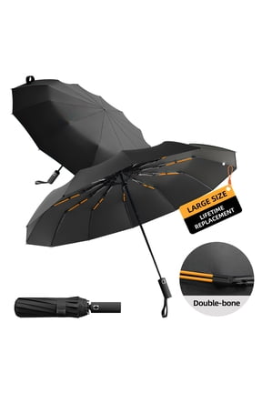 12-Rib Heavy-Duty Automatic Outdoor Umbrella, Reinforced Black Glue Construction, Wind & UV Resistant, Triple-Fold Compact Travel Design for Men & Women
