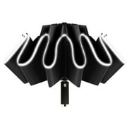 12 Ribs Fully Automatic UV Umbrella Reflective Stripe Large Reverse Parasol For Rain Sun Heat Insulation Black