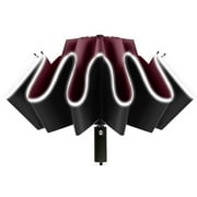 CINDYS TAPE 12 Ribs Fully Automatic UV Umbrella Reflective Stripe Large Reverse Parasol For Rain Sun Heat Insulation Wine Red
