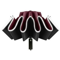 12 Ribs Fully Automatic UV Umbrella Reflective Stripe Large Reverse Parasol For Rain Sun Heat Insulation Wine Red