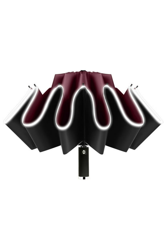 12 Ribs Fully Automatic UV Umbrella Reflective Stripe Large Reverse Parasol For Rain Sun Heat Insulation Wine Red