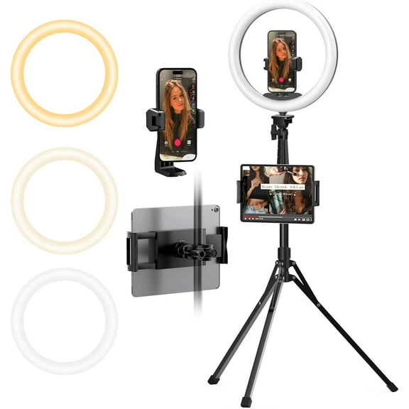 12" Ring Light with 74" Extendable Tripod Stand & iPad, Phone Holder, LED Circle Phone,Tablet Holder for Video Recording, Photography, Live Stream, Makeup, Webcam, TikTok, YouTube