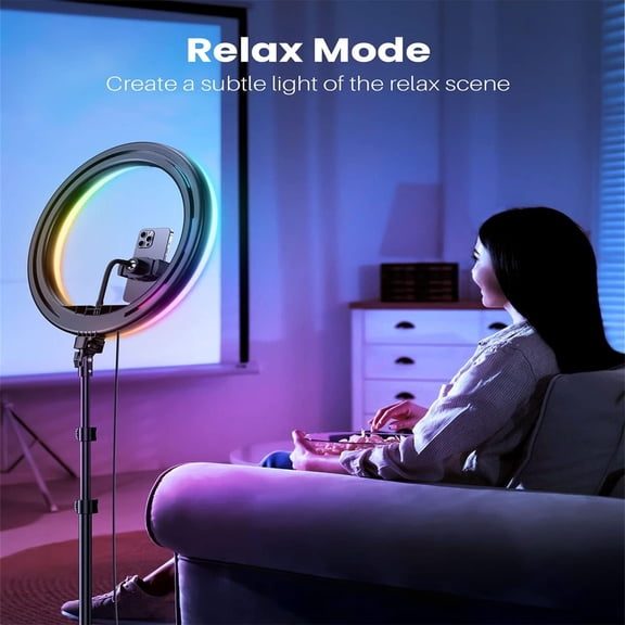 12'' Ring Light with Stand 72'' Tall & 2 Phone Holders,38 Color Modes Selfie Light with Tripod Stand, Big LED Ring Light for iPhone/Android/Camera,YouTube,Makeup