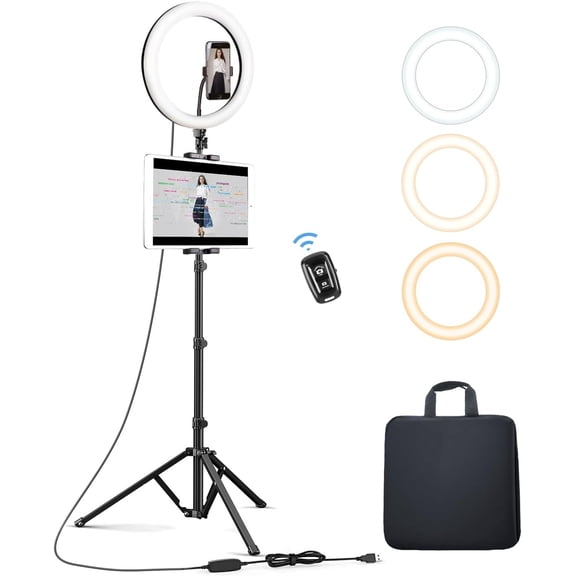 12'' Ring Light with Tripod Stand (72'' Tall) & iPad/Phone Holder, Dimmable Selfie Circle LED Lights Ringlight for Video Recording, Conference, Makeup, Laptop, Computer, Webcam, YouTube