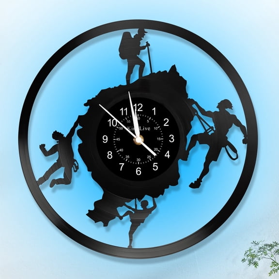 12'' Art Decor Rock Climbing Mountain Climber Outdoor Wall Clock, LED Night Light Vinyl Record Clock