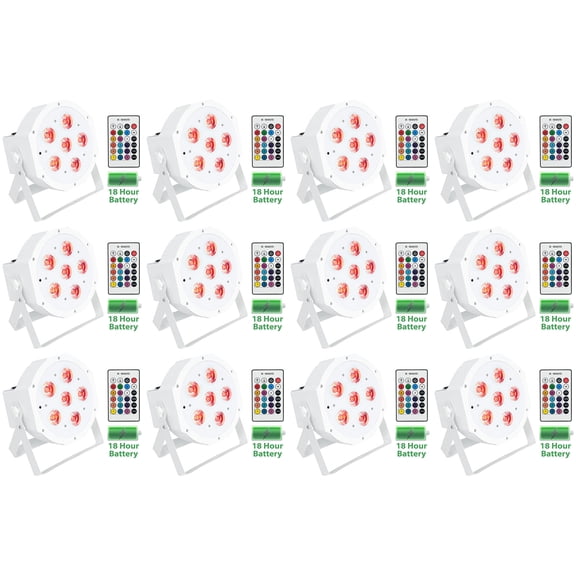 12 Rockville BATTERY PAR 61 White Rechargeable RGBWA+UV DMX DJ Up-Lights+Remotes