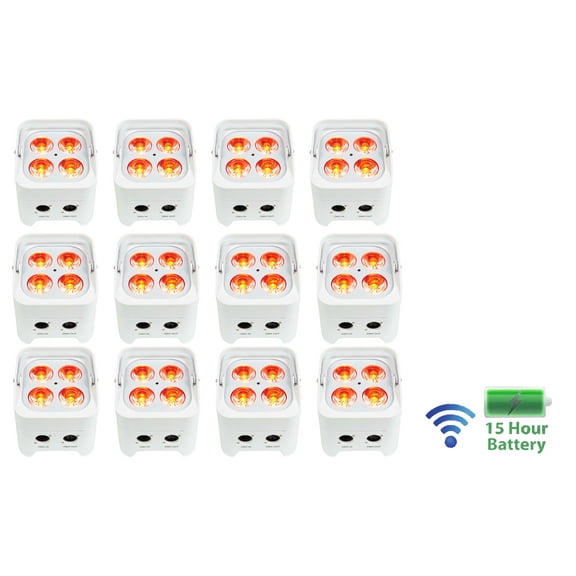 12) Rockville BEST PAR 50 White Battery Par Wash Lights w/Wireless DMX+RGBWA+UV
