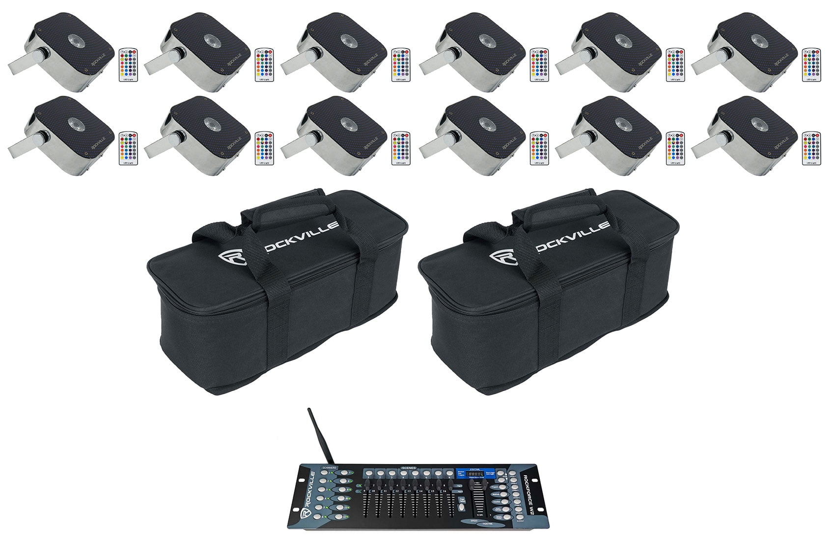 12 Rockville MINI RF1 RGBWA+UV DJ/Party Wash Lights+Wireless DMX ...