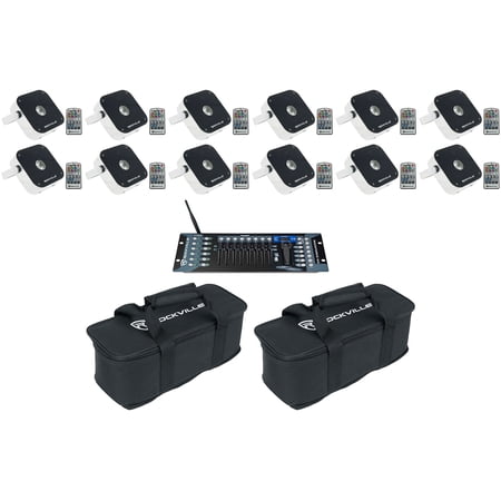 12) Rockville Mini RF1 V2 RGBWA+UV DMX DJ/Party Wash Lights+DMX Controller+Bag