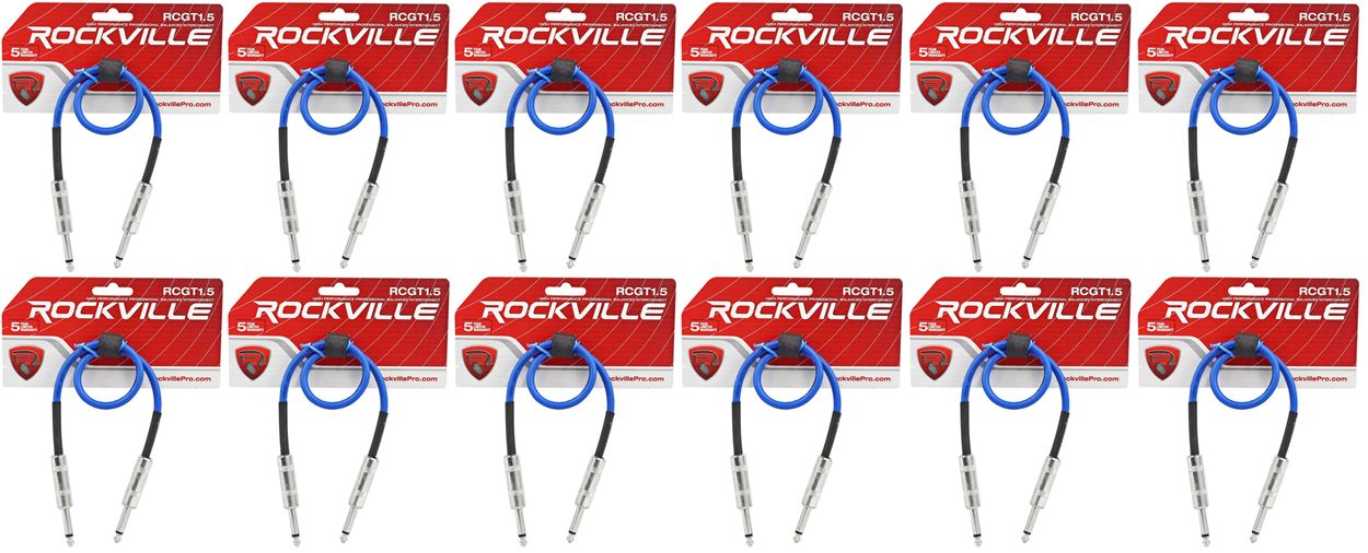 12 Rockville RCGT1.5BL 1.5'  1/4" TS to 1/4'' TS Guitar/Instrument Cable