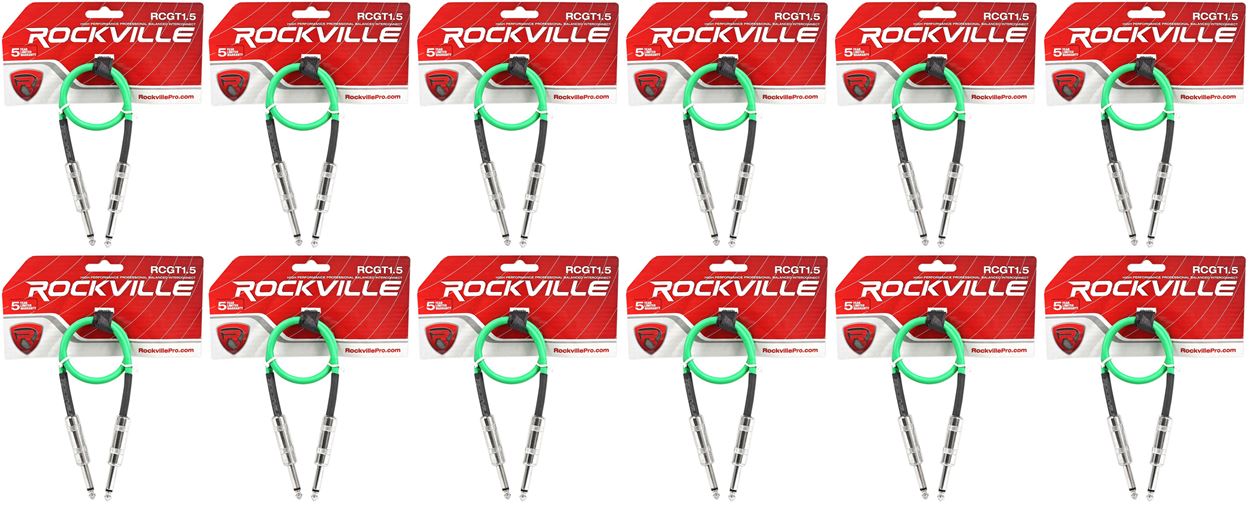 12 Rockville RCGT1.5G 1.5'  1/4" TS to 1/4'' TS Guitar/Instrument Cable