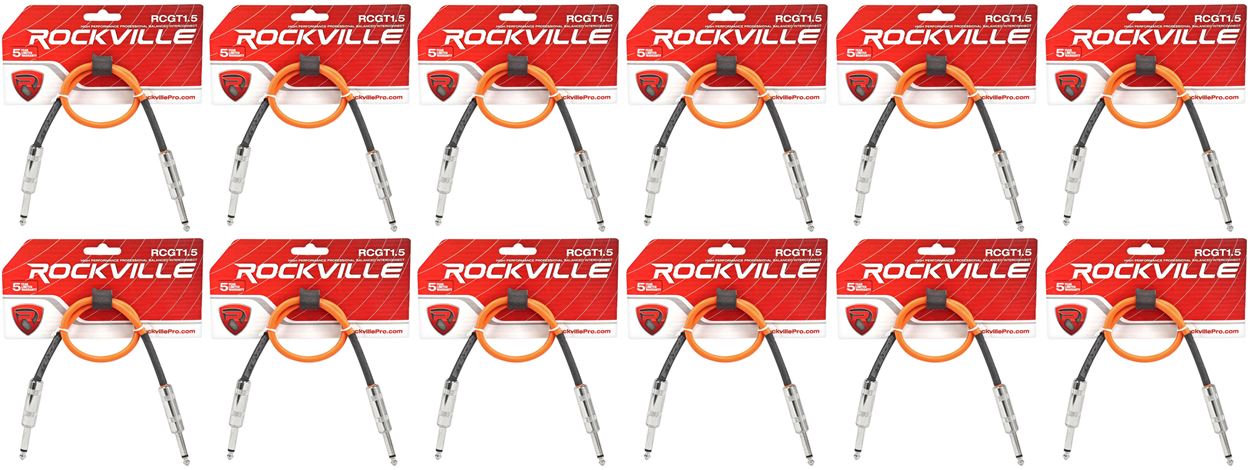 12 Rockville RCGT1.5O 1.5'  1/4" TS to 1/4'' TS Guitar/Instrument Cable