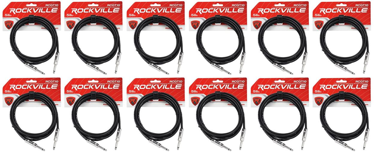 12 Rockville RCGT10B 10'  1/4" TS to 1/4'' TS Guitar/Instrument Cable