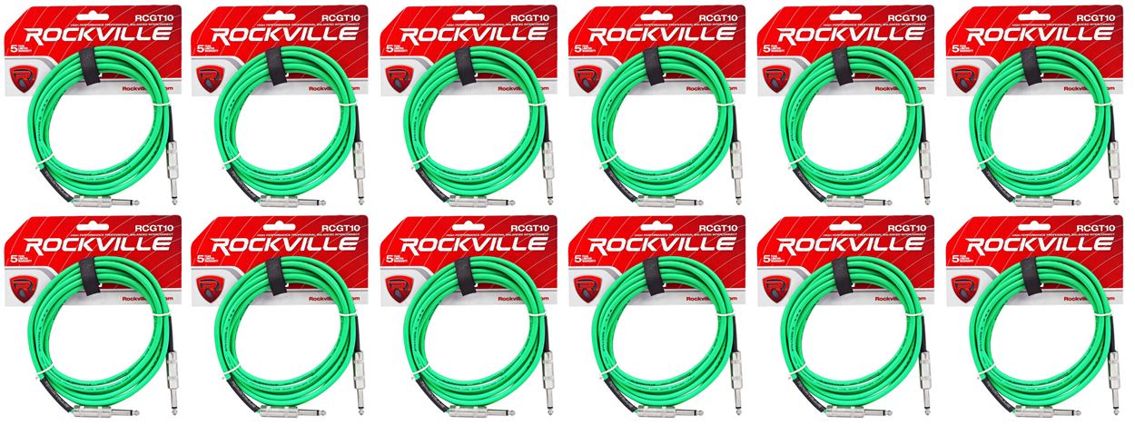 12 Rockville RCGT10G 10'  1/4" TS to 1/4'' TS Guitar/Instrument Cable