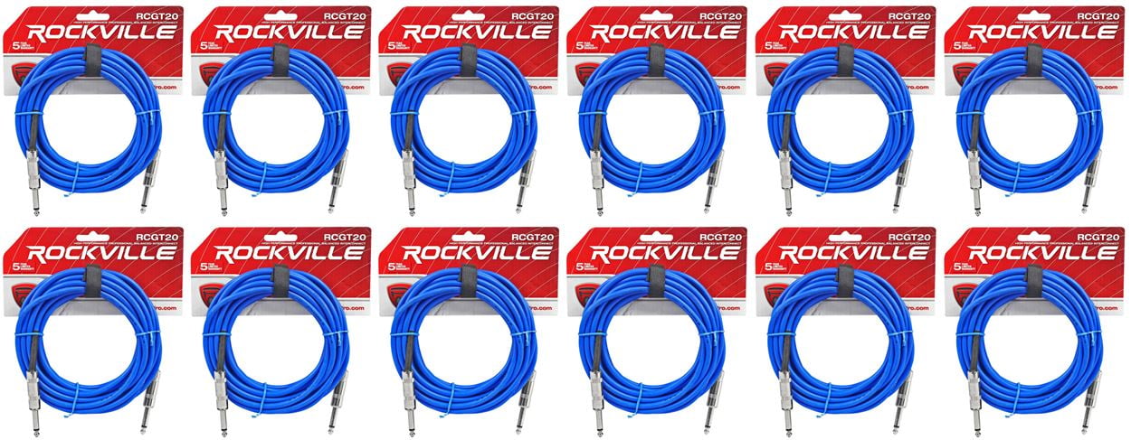 12 Rockville RCGT20BL 20'  1/4" TS to 1/4'' TS Guitar/Instrument Cable