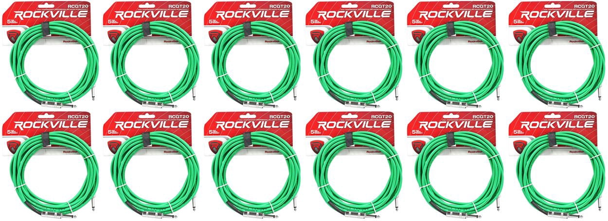 12 Rockville RCGT20G 20'  1/4" TS to 1/4'' TS Guitar/Instrument Cable