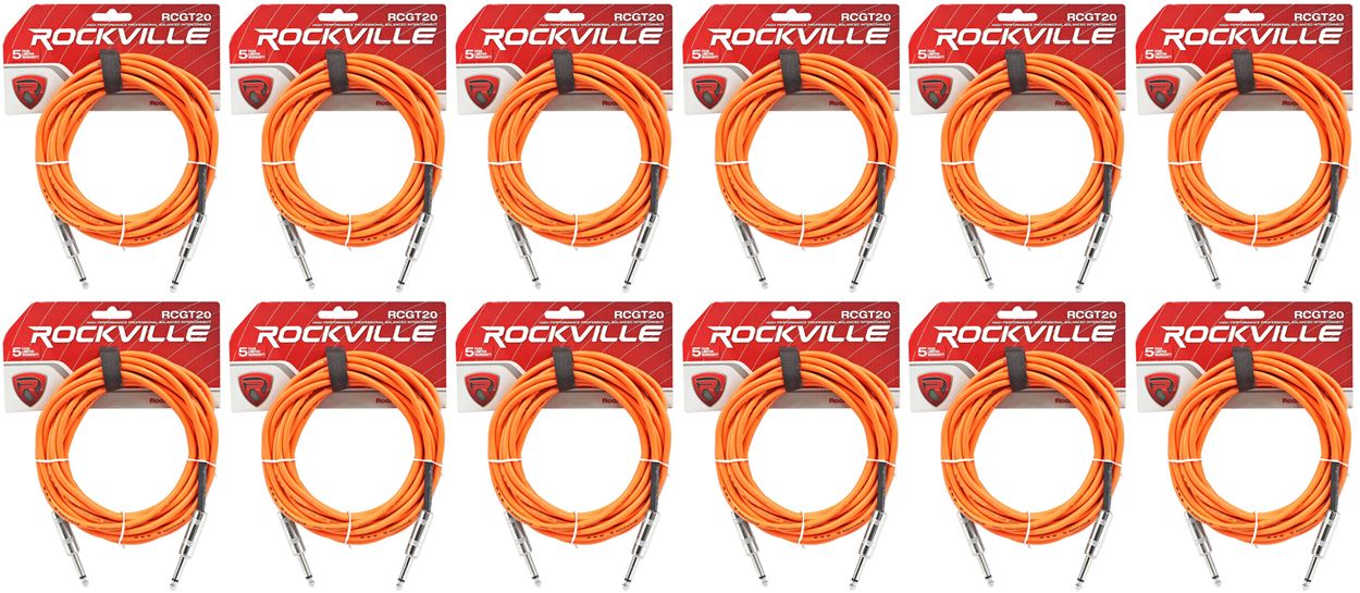 12 Rockville RCGT20O 20'  1/4" TS to 1/4'' TS Guitar/Instrument Cable