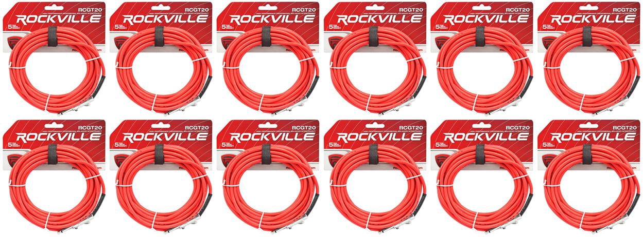 12 Rockville RCGT20R 20'  1/4" TS to 1/4'' TS Guitar/Instrument Cable