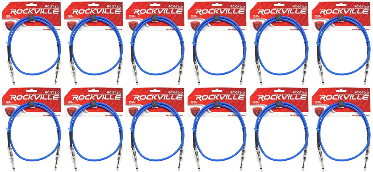12 Rockville RCGT3.0BL 3'  1/4" TS to 1/4'' TS Guitar/Instrument Cable