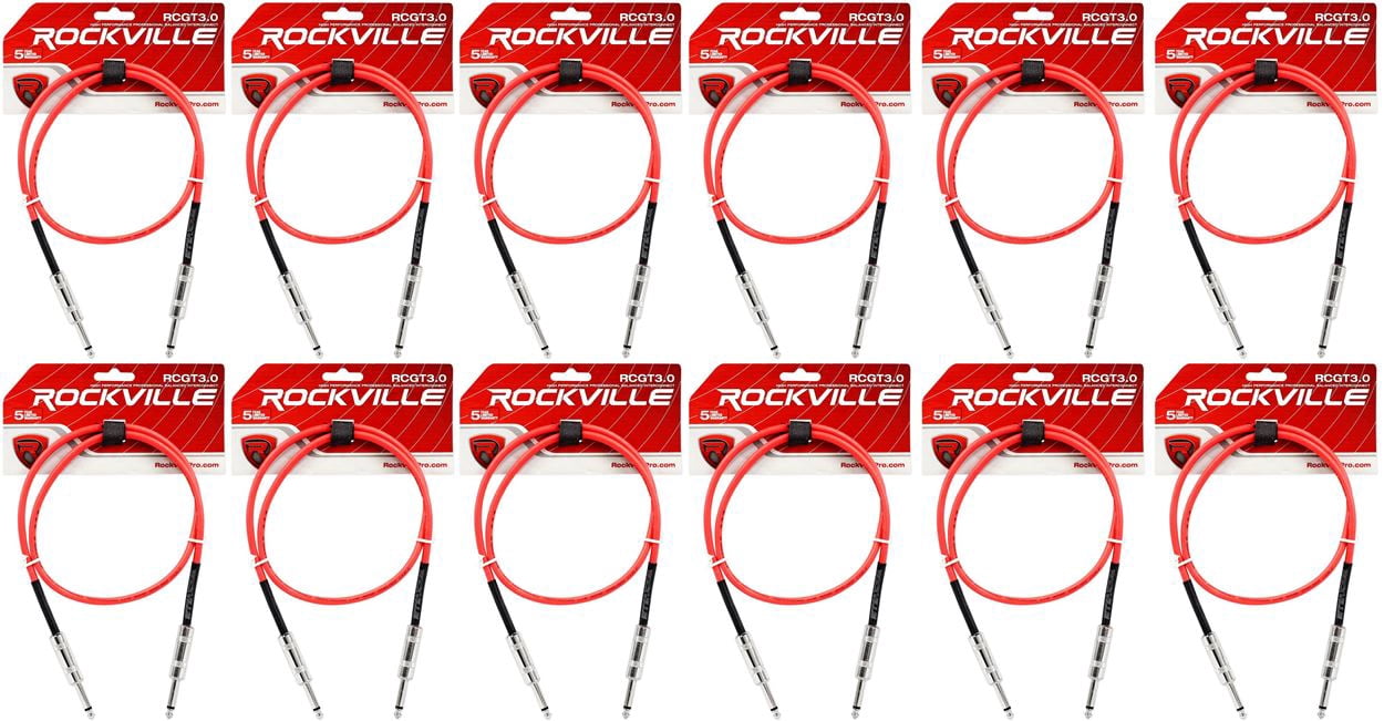 12 Rockville RCGT3.0R 3'  1/4" TS to 1/4'' TS Guitar/Instrument Cable