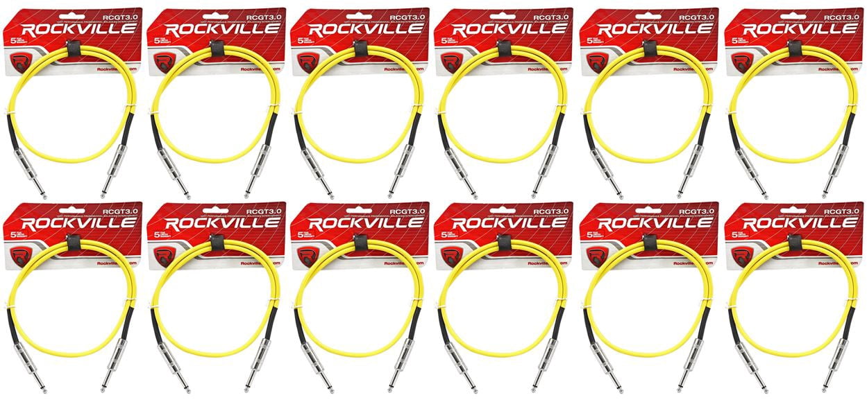 12 Rockville RCGT3.0Y 3'  1/4" TS to 1/4'' TS Guitar/Instrument Cable